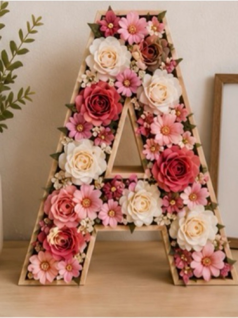 Floral Letter 'A' Wall Accent - Pink & Cream Flower Home Decor